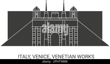 Italia, Venezia, opere veneziane viaggio punto di riferimento vettoriale illustrazione Illustrazione Vettoriale