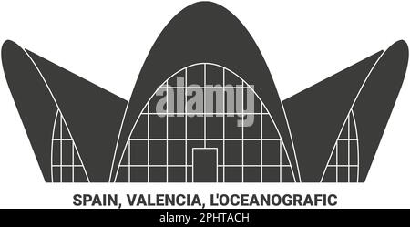 Spagna, Valencia, l'oceanografico viaggio riferimento vettore illustrazione Illustrazione Vettoriale