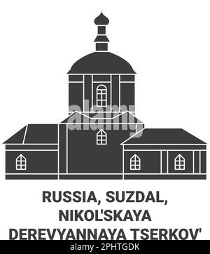 Russia, Suzdal, Nikol'skaya Derevyannaya Tserkov' viaggio punto di riferimento vettore illustrazione Illustrazione Vettoriale