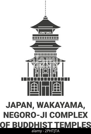 Giappone, Wakayama, Negoroji complesso di Templi buddisti viaggio punto di riferimento vettore illustrazione Illustrazione Vettoriale