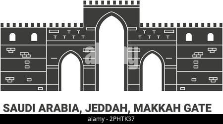 Arabia Saudita, Jeddah, Makkah Gate, viaggio punto di riferimento vettore illustrazione Illustrazione Vettoriale