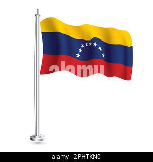 Bandiera venezuelana. Isola realistica onda bandiera del Venezuela Paese su flagpole. Illustrazione vettoriale. Illustrazione Vettoriale