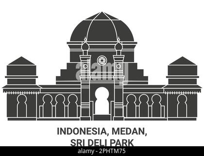 Indonesia, Medan, Sri Deli Park viaggio riferimento vettoriale illustrazione Illustrazione Vettoriale