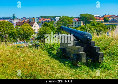 Cannoni presso la fortezza di Varberg in Svezia. Foto Stock