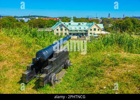 Cannoni presso la fortezza di Varberg in Svezia. Foto Stock