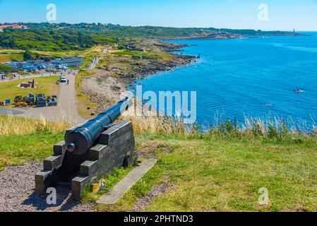 Cannoni presso la fortezza di Varberg in Svezia. Foto Stock