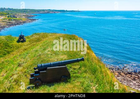 Cannoni presso la fortezza di Varberg in Svezia. Foto Stock