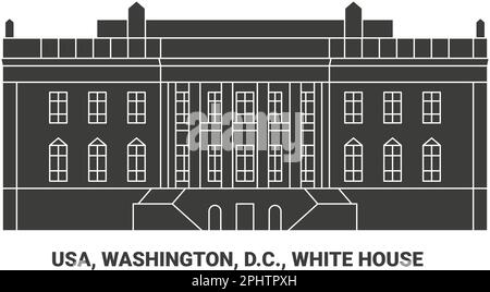 USA, Washington, D.C., Casa Bianca, disegno vettoriale di riferimento di viaggio Illustrazione Vettoriale