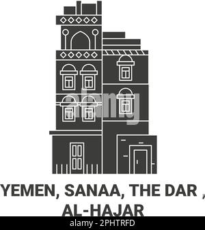 Yemen, Sanaa, il Dar , Alhajar viaggio punto di riferimento illustrazione vettoriale Illustrazione Vettoriale