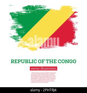 Bandiera della Repubblica del Congo con pennellate. Illustrazione vettoriale. Giornata dell'indipendenza. Illustrazione Vettoriale