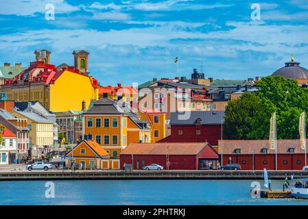 Edifici portuali tradizionali a Karlskrona, Svezia. Foto Stock