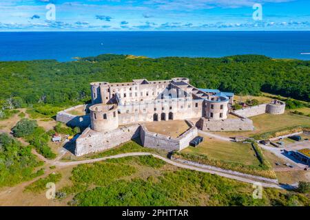 Veduta aerea del castello di Borgholm in Svezia. Foto Stock