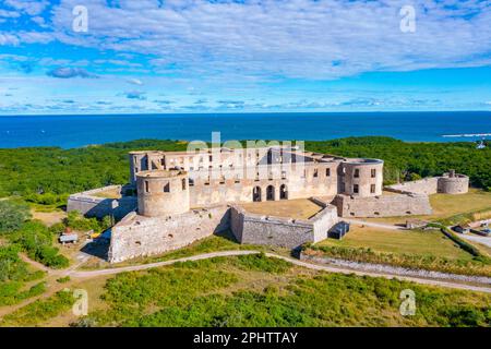 Veduta aerea del castello di Borgholm in Svezia. Foto Stock