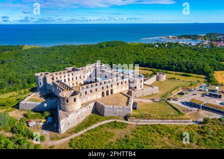 Veduta aerea del castello di Borgholm in Svezia. Foto Stock