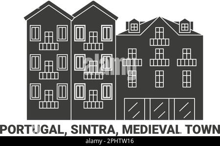 Portogallo, Sintra, città medievale viaggio punto di riferimento vettoriale illustrazione Illustrazione Vettoriale