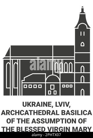 Ucraina, Leopoli, Arcicattedrale Basilica dell'Assunzione della Beata Vergine Maria viaggio punto di riferimento vettoriale illustrazione Illustrazione Vettoriale