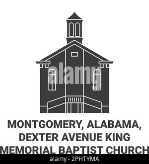 Stati Uniti, Montgomery, Alabama, Dexter Avenue King Memorial Baptist Church viaggio punto di riferimento vettore illustrazione Illustrazione Vettoriale