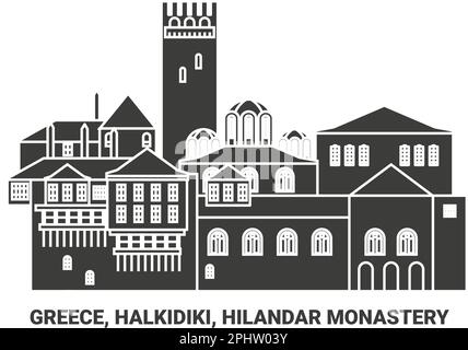 Grecia, Halkidiki, Hilandar Monastero viaggio punto di riferimento vettore illustrazione Illustrazione Vettoriale