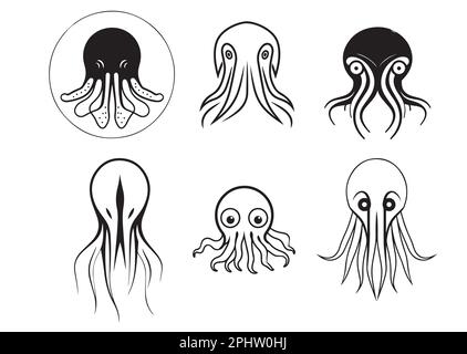 Squid insieme di icone schizzo illustrazione disegnata a mano Illustrazione Vettoriale