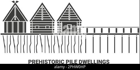 Austria, abitazioni preistoriche in pile viaggio punto di riferimento vettoriale illustrazione Illustrazione Vettoriale