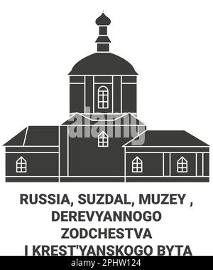 Russia, Suzdal, Muzey , Derevyannogo Zodchestva i Krest'yanskogo Byta viaggio punto di riferimento vettoriale illustrazione Illustrazione Vettoriale