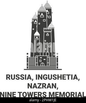 Russia, Inguscezia, Nazran, Nine Towers Memorial viaggio punto di riferimento vettore illustrazione Illustrazione Vettoriale