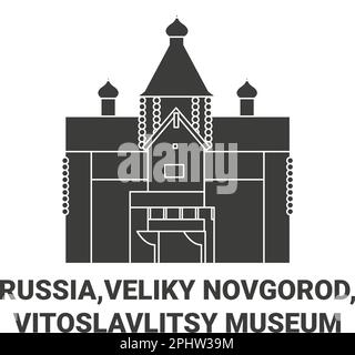 Russia, Veliky Novgorod, Vitoslavlitsy Museum viaggio punto di riferimento vettoriale illustrazione Illustrazione Vettoriale