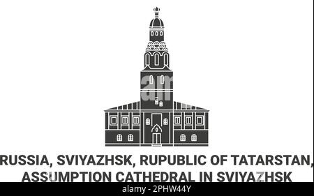 Russia, Sviyazhsk, Rupublico del Tatarstan, Cattedrale dell'Assunzione a Sviyazhsk viaggio punto di riferimento vettore illustrazione Illustrazione Vettoriale