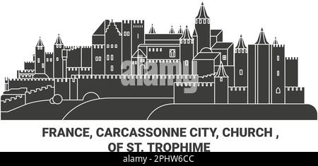 Francia, Carcassonne Città, Chiesa di San Illustrazione del vettore di riferimento del percorso Trophime Illustrazione Vettoriale