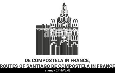 Francia, rotte di Santiago De Compostela in Francia viaggio punto di riferimento vettore illustrazione Illustrazione Vettoriale