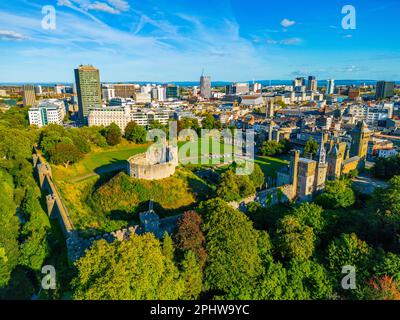Vista panoramica del castello di Cardiff in Galles. Foto Stock