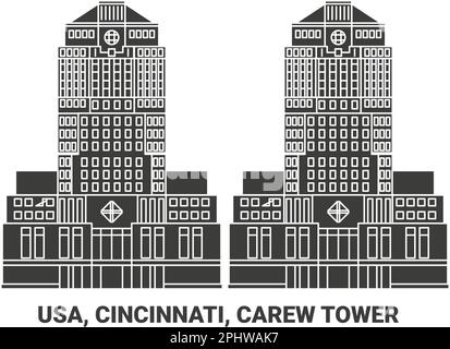 USA, Cincinnati, Carew Tower, illustrazione vettoriale di riferimento del viaggio Illustrazione Vettoriale