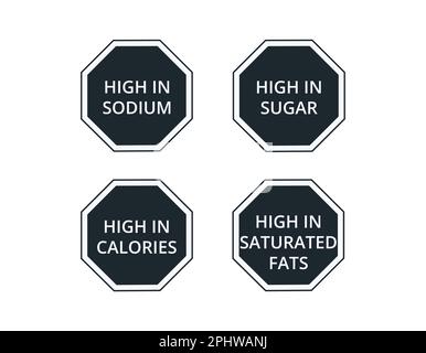 Set di etichette di avvertenza per i prodotti alimentari. Illustrazione Vettoriale