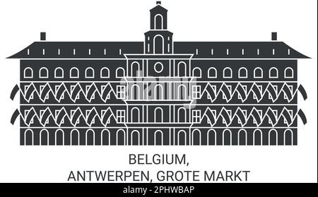 Belgio, Antwerpen, Grote Markt viaggio punto di riferimento vettore illustrazione Illustrazione Vettoriale