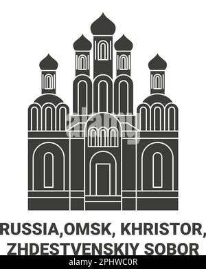 Russia, Omsk, Khristor, Zhdestvenskiy Sobor viaggio punto di riferimento vettore illustrazione Illustrazione Vettoriale