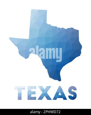 Mappa bassa del Texas. Illustrazione geometrica dello stato degli Stati Uniti. Mappa poligonale del Texas. Tecnologia, Internet, concetto di rete. Illustrazione vettoriale. Illustrazione Vettoriale