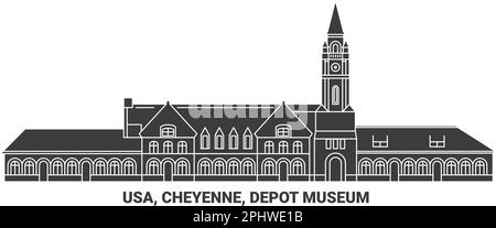USA, Cheyenne, Depot Museum viaggio punto di riferimento vettoriale illustrazione Illustrazione Vettoriale