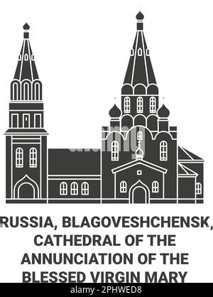 Russia, Blagoveshchensk, Cattedrale dell'Annunciazione della Beata Vergine Maria viaggio punto di riferimento vettore illustrazione Illustrazione Vettoriale