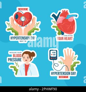 Etichetta della Giornata Mondiale dell'ipertensione Cartoon piano modelli disegnati a mano sfondo Illustrazione Illustrazione Vettoriale
