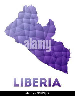 Mappa della Liberia. Illustrazione in basso poli del paese. Design geometrico viola. Illustrazione del vettore poligonale. Illustrazione Vettoriale