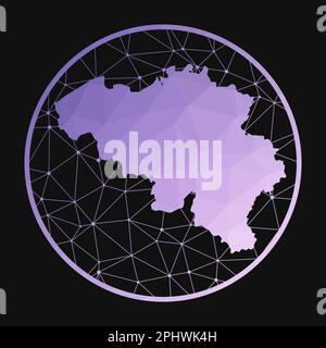 Icona Belgio. Mappa poligonale vettoriale del paese. Icona del Belgio in stile geometrico. La mappa del paese con un basso gradiente di poly viola su sfondo scuro. Illustrazione Vettoriale