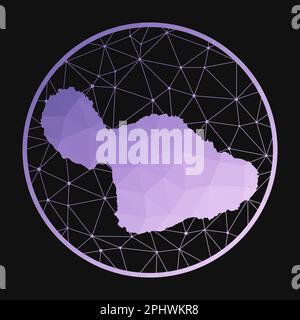 Icona Maui. Mappa poligonale vettoriale dell'isola. Icona Maui in stile geometrico. La mappa dell'isola con un basso gradiente di poly viola su sfondo scuro. Illustrazione Vettoriale