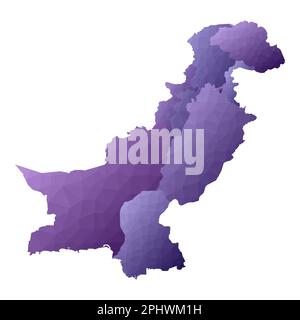 Mappa del Pakistan. Profilo del paese in stile geometrico. Immagine vettoriale viola. Illustrazione Vettoriale
