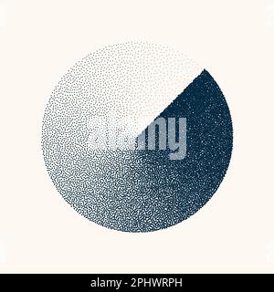 Oggetto punteggiato di forma rotonda, elemento vintage a puntone. Sfumatura. Stipping, disegno a punti, ombreggiatura con punti. Effetto disintegrazione mezzitoni Illustrazione Vettoriale