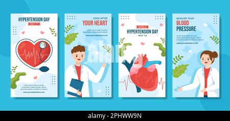 World Hypertension Day Social Media Stories Flat Cartoon modelli disegnati a mano Illustrazione Illustrazione Vettoriale