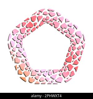 Struttura a cuori pentagonali dorati per testate decorative. Ornamento di San Valentino in metallo oro rosa isolato su sfondo bianco. Vettore Illustrazione Vettoriale