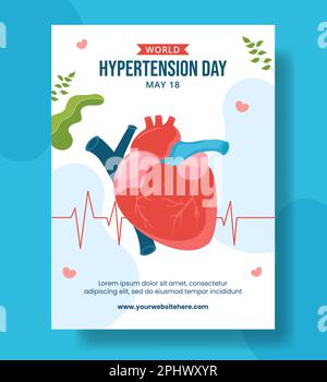 World Hypertension Day verticale Poster Flat Cartoon modelli disegnati a mano sfondo Illustrazione Illustrazione Vettoriale