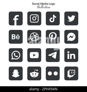 Popolari icone logo social network facebook, instagram, youtube, pinterest, tiktok e ecc icone logo, set di icone social media Illustrazione Vettoriale