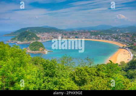 Vista panoramica di San Sebastian da Monte Igueldo, Spagna. Foto Stock