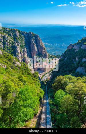 Funiculair dall'abbazia di Santa Maria de Montserrat in Spagna. Foto Stock